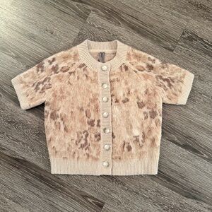 Anthropologie Short Sleeve Button Cardigan in Beige and Brown